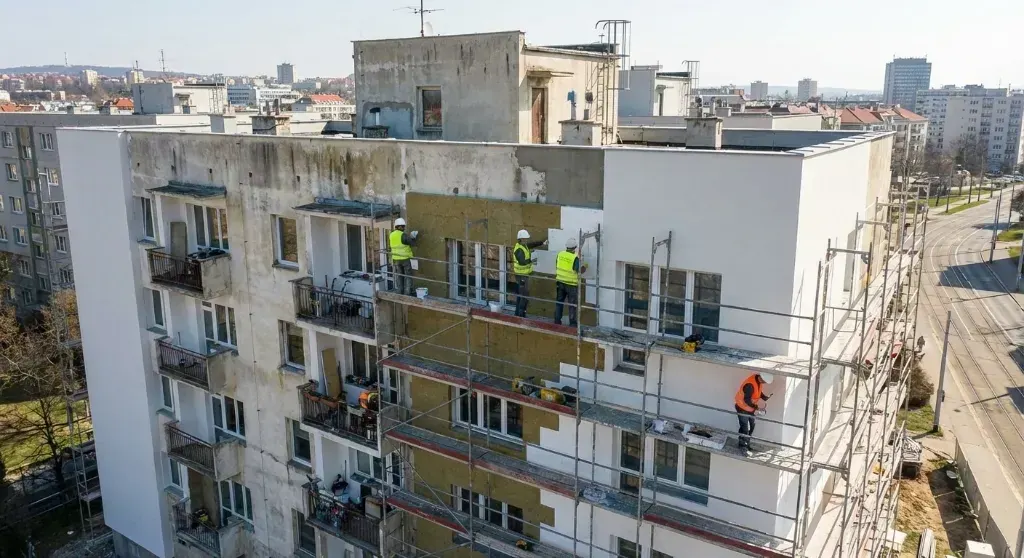 Pracovníci JAKOS při revitalizaci bytového domu v Brně